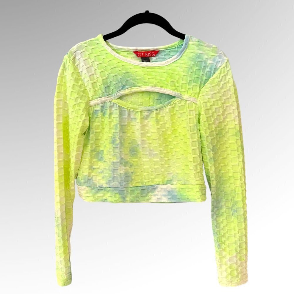 Hot Kiss Blue/Green/White Tie Dye Long Sleeve Cropped Sz L
